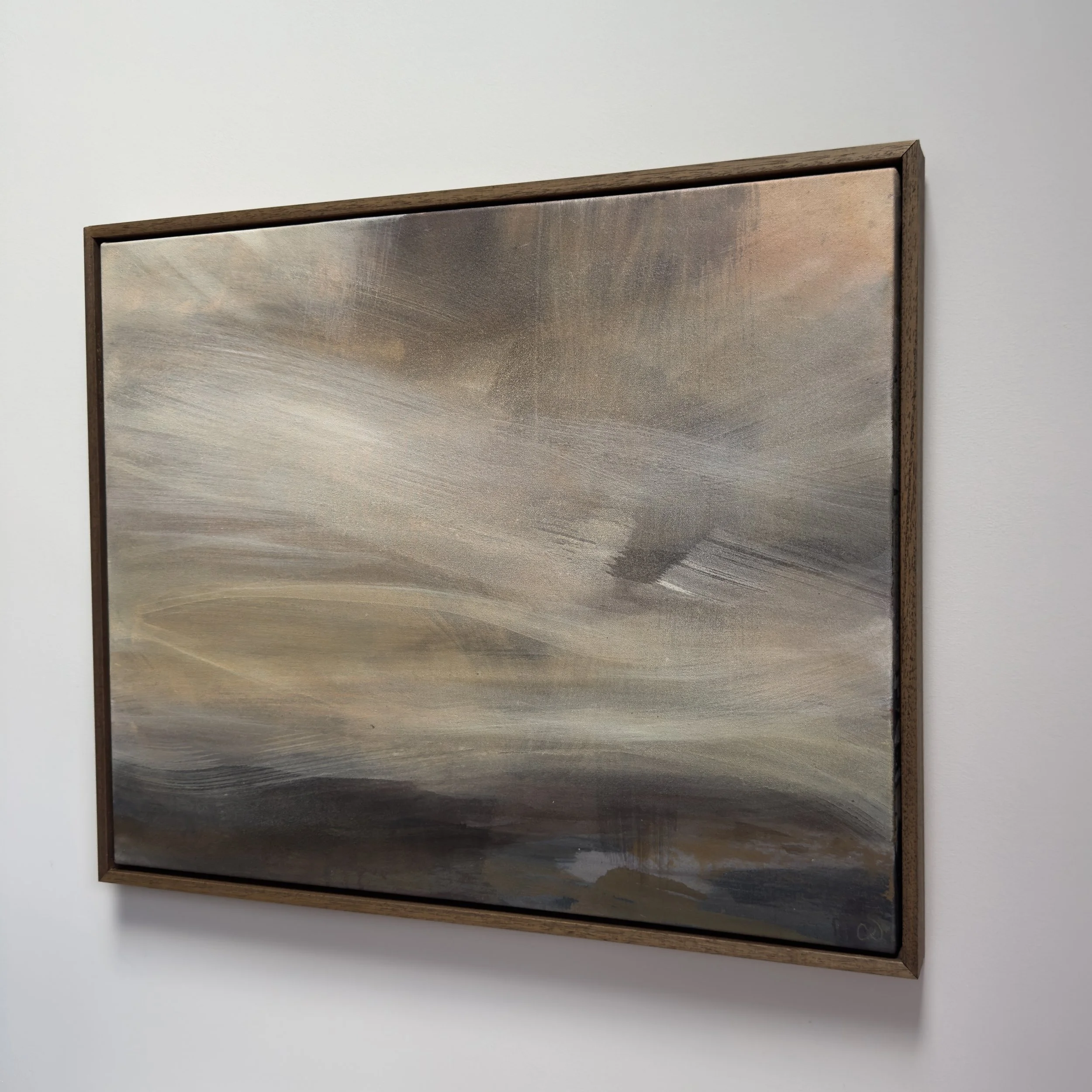 Atmospheric abstract painting in earthy tones, ideal for